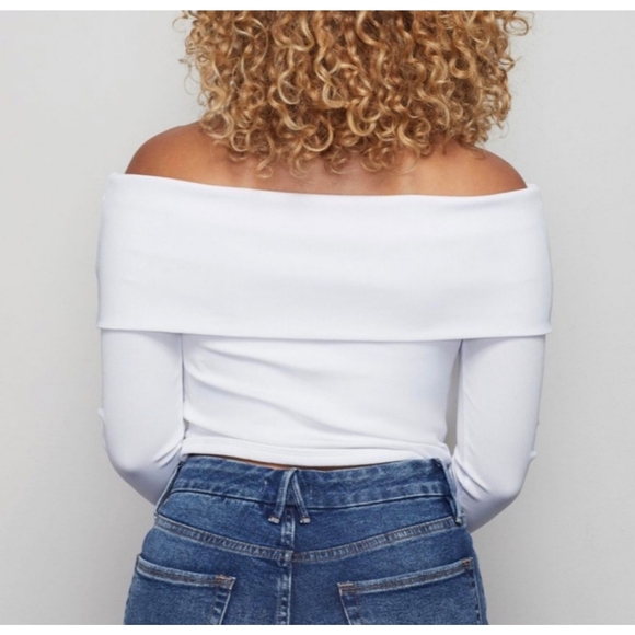 🆕GOOD AMERICAN Rib Fold Over Off Shoulder Top-L - Picture 11 of 14